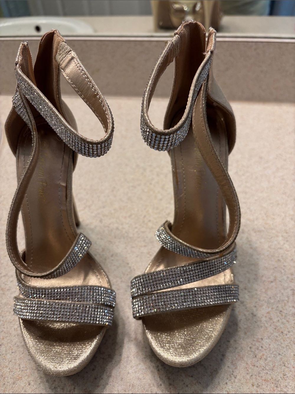 Dream Pairs Rose Gold Rhinestone Strappy Heels